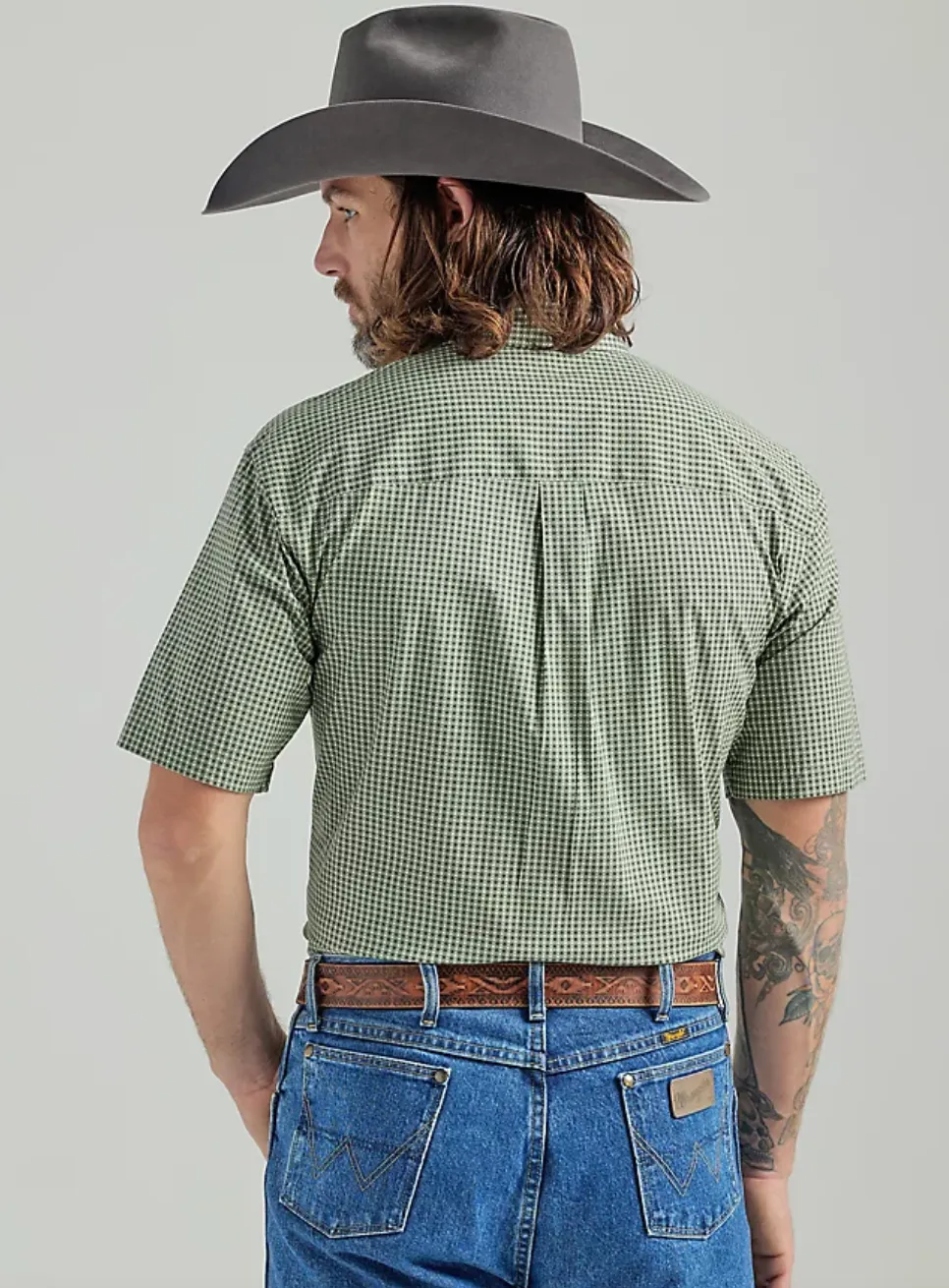 112324896 - Wrangler Men's George Strait Short Sleeve Shirt - Green