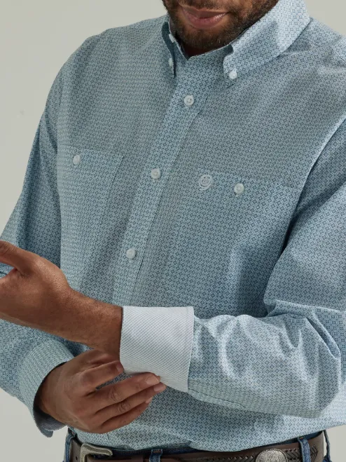 112331814 - Wrangler Men’s George Strait LS Button Down shirt - Steel Blue Octagon