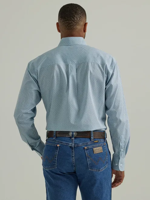 112331814 - Wrangler Men’s George Strait LS Button Down shirt - Steel Blue Octagon