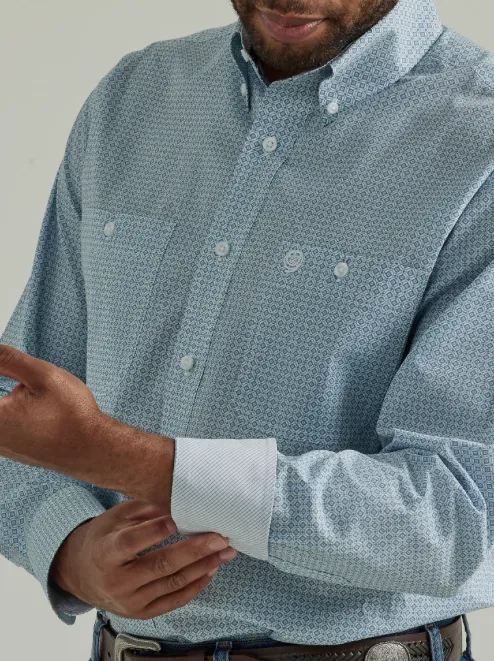 112331814 - Wrangler Men’s George Strait LS Button Down shirt - Steel Blue Octagon