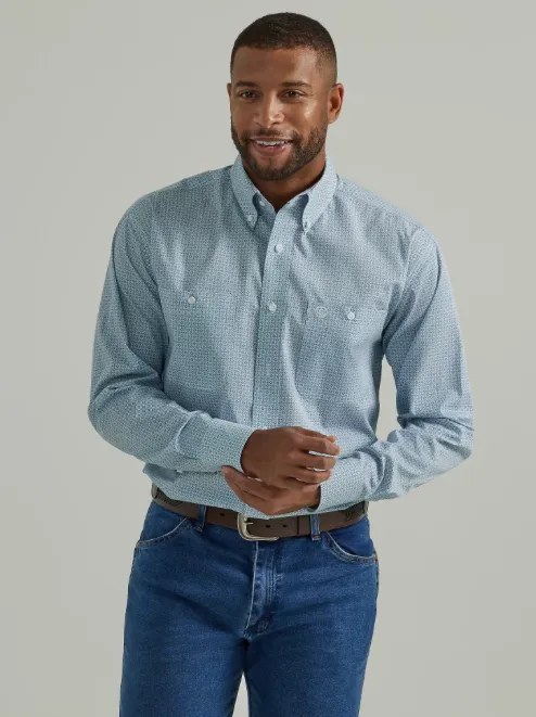 112331814 - Wrangler Men’s George Strait LS Button Down shirt - Steel Blue Octagon
