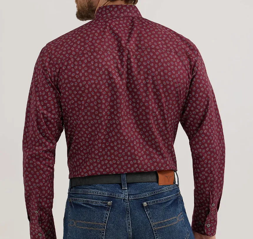 112357673- Wrangler men's Cody Johnson Button LS- Burgundy Flower