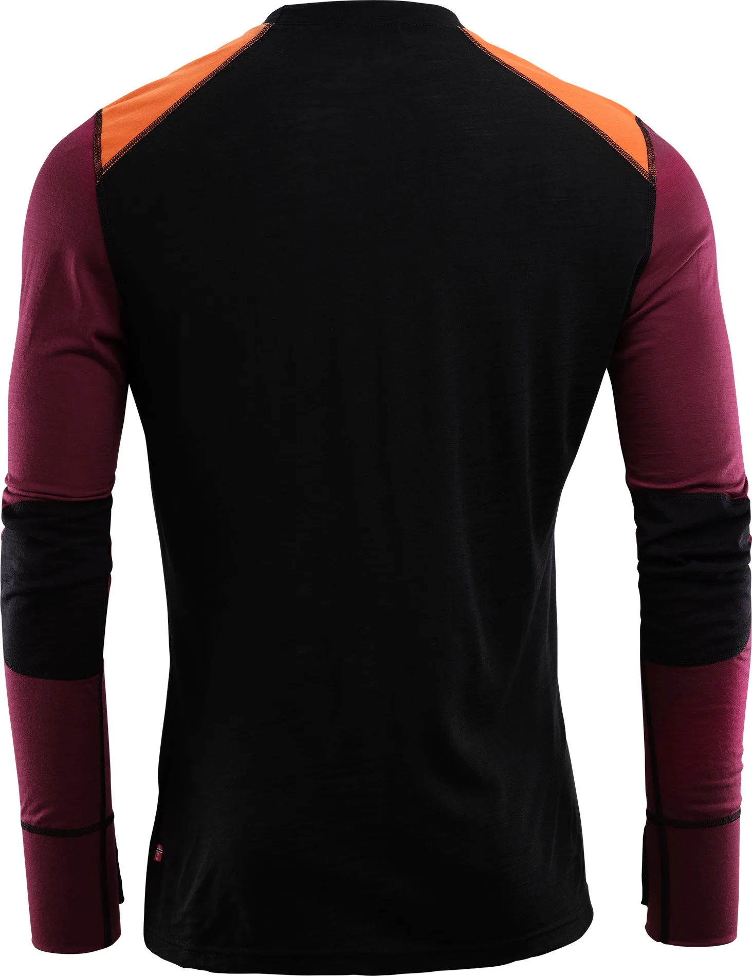 Aclima LightWool Reinforced Crew Neck Man Jet Black/Zinfandel/Orange Tiger | Buy Aclima LightWool Reinforced Crew Neck Man Jet Black/Zinfandel/Orange Tiger here | Outnorth