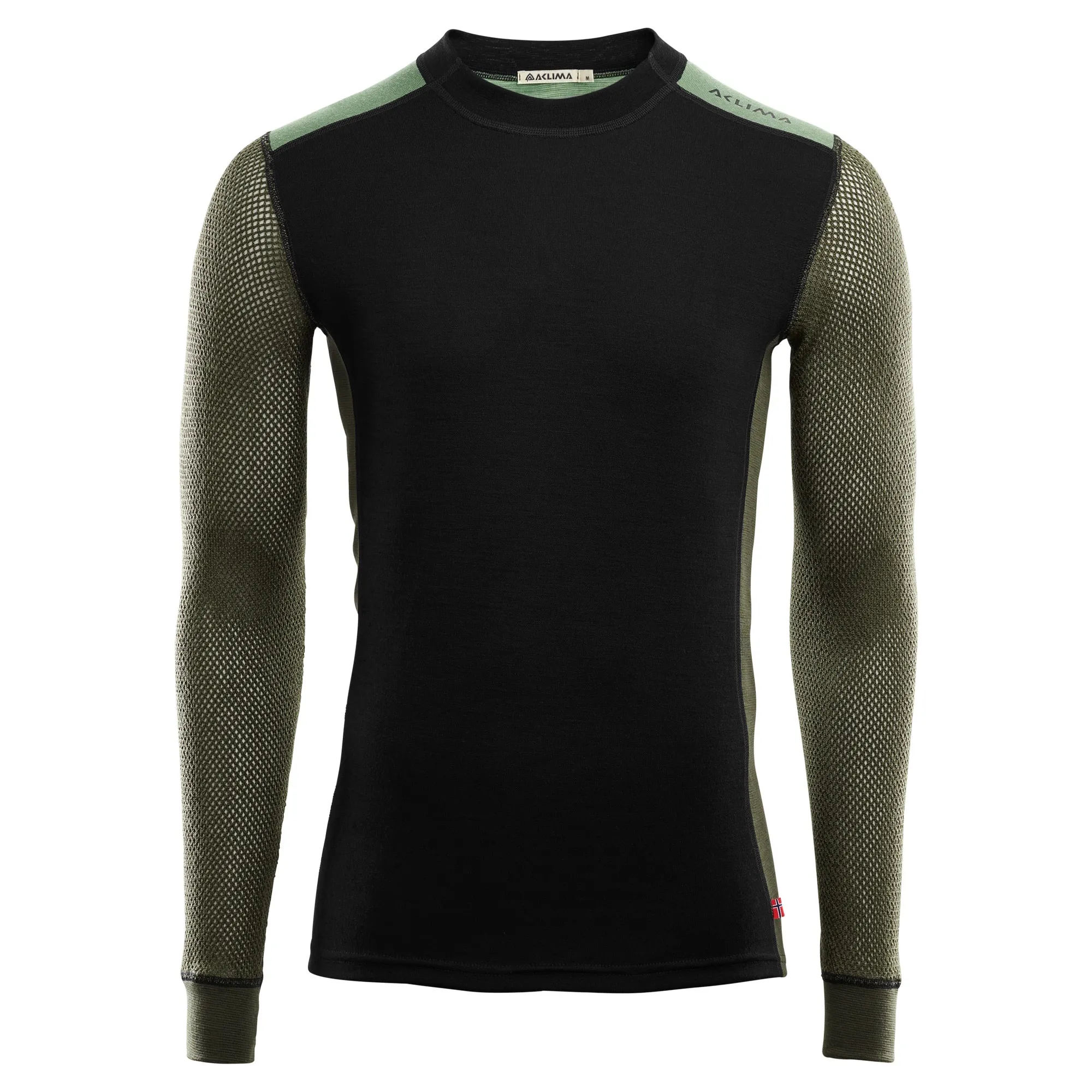 Aclima Men&#x27;s WoolNet Hybrid Crew Neck Jet Black/Olive Night/Dill | Buy Aclima Men&#x27;s WoolNet Hybrid Crew Neck Jet Black/Olive Night/Dill here | Outnorth