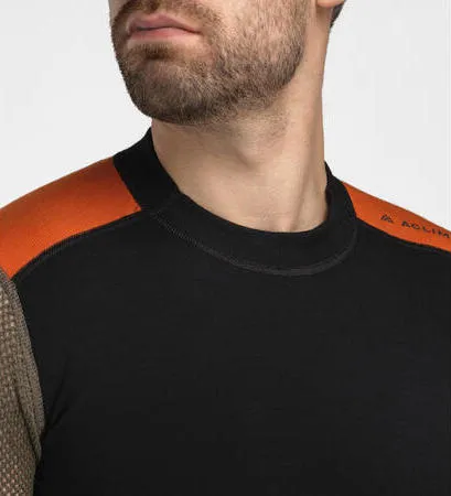 Aclima Men&#x27;s WoolNet Hybrid Crew Neck Jet Black/Tarmac/Gold Flame | Buy Aclima Men&#x27;s WoolNet Hybrid Crew Neck Jet Black/Tarmac/Gold Flame here | Outnorth