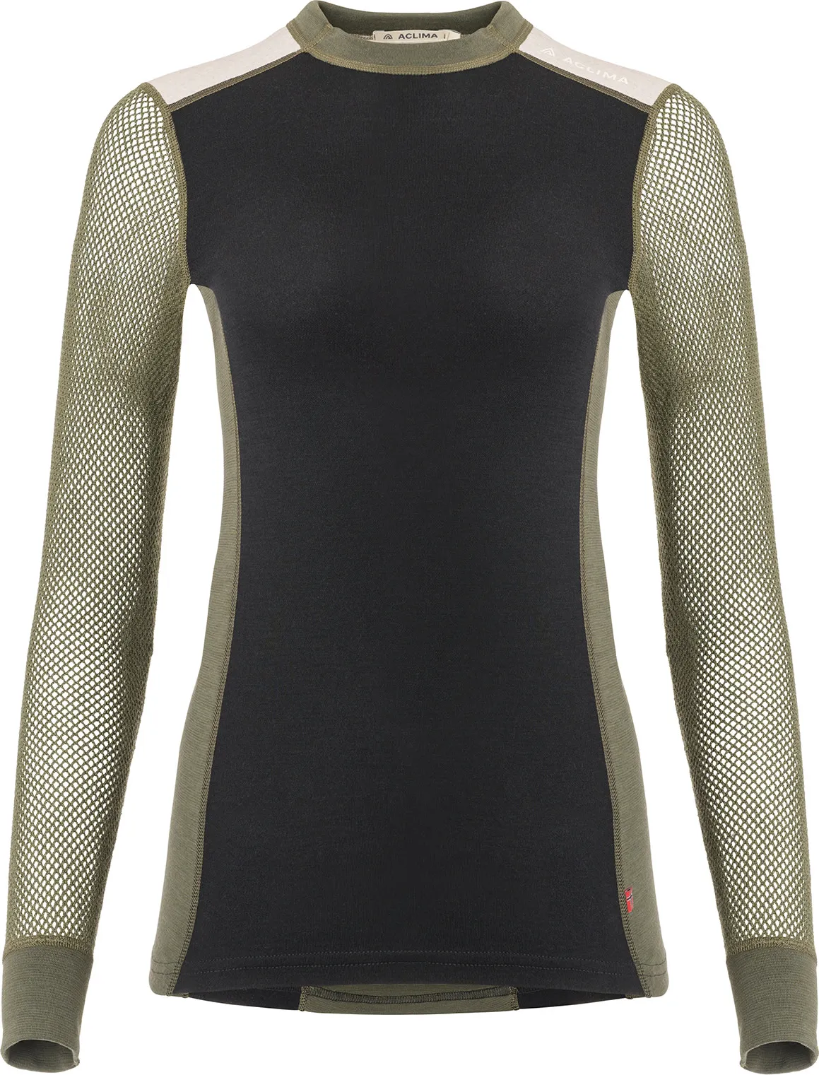 Aclima Women&#x27;s WoolNet Hybrid Crew Neck Jet Black/Olive Night/Beige Melange | Buy Aclima Women&#x27;s WoolNet Hybrid Crew Neck Jet Black/Olive Night/Beige Melange here | Outnorth