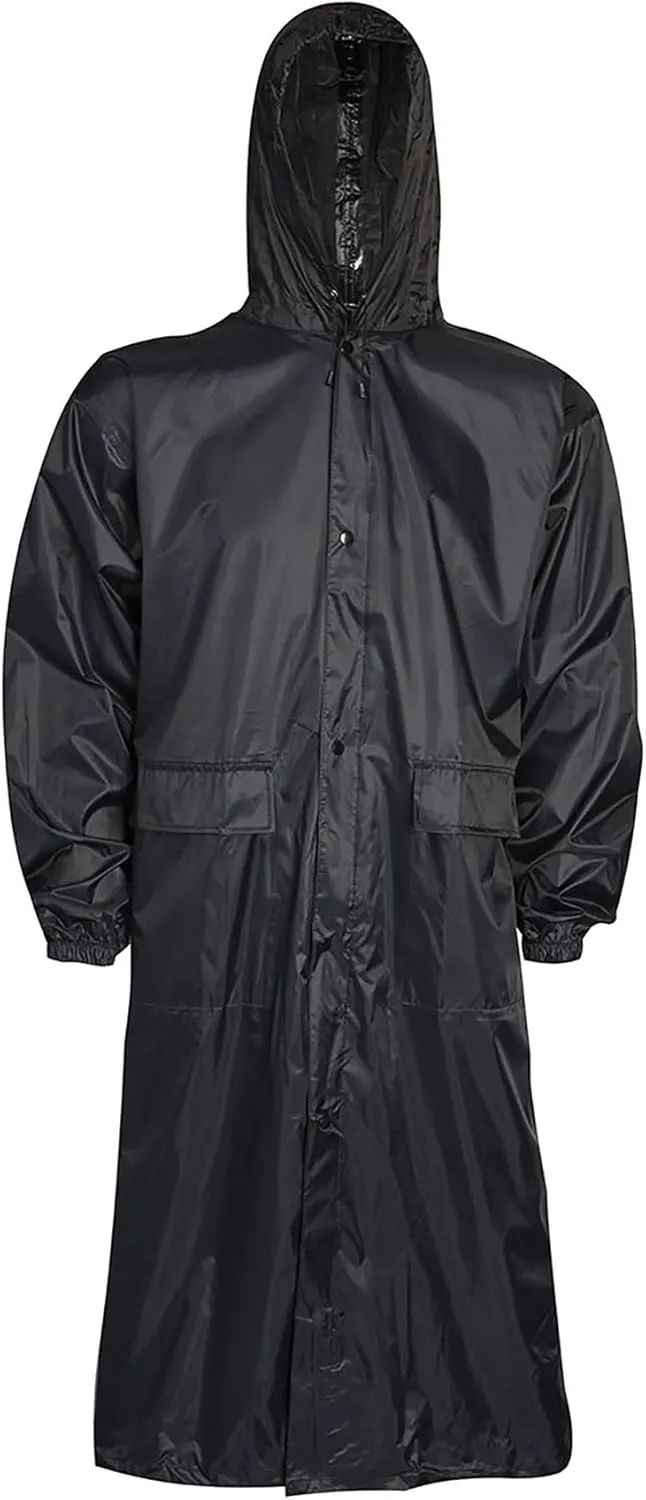 Adults Waterproof Zip Up Rain Wear Long Hooded Trench Jacket Ladies Long Sleeve Work Wear Fishing Hiking Long Coat