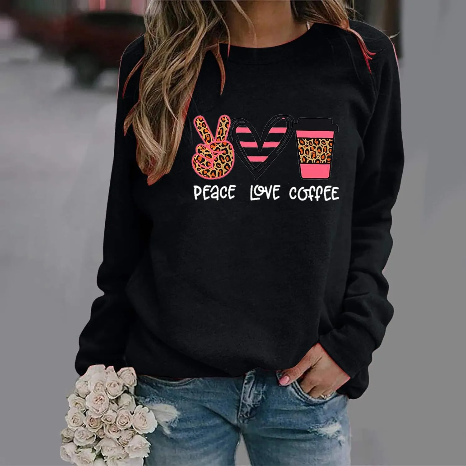 All I Need is Coffee and My Dog Sweatshirts for Women Loose Fit Graphic Funny with Saying Crewneck Long Sleeve Shirts