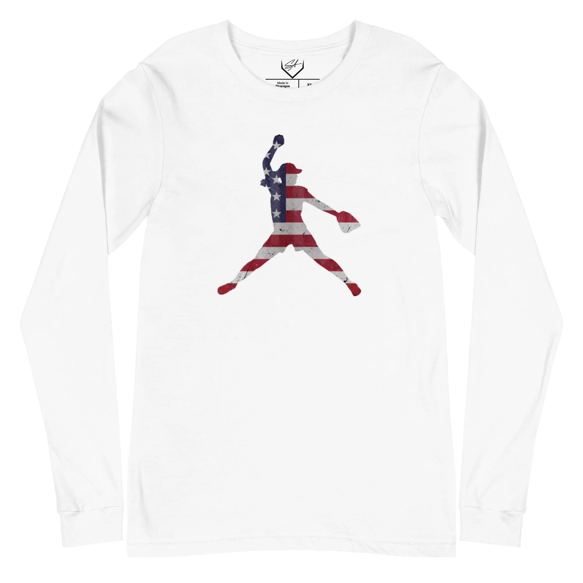 American Flag Softball Pitcher - Adult Long Sleeve