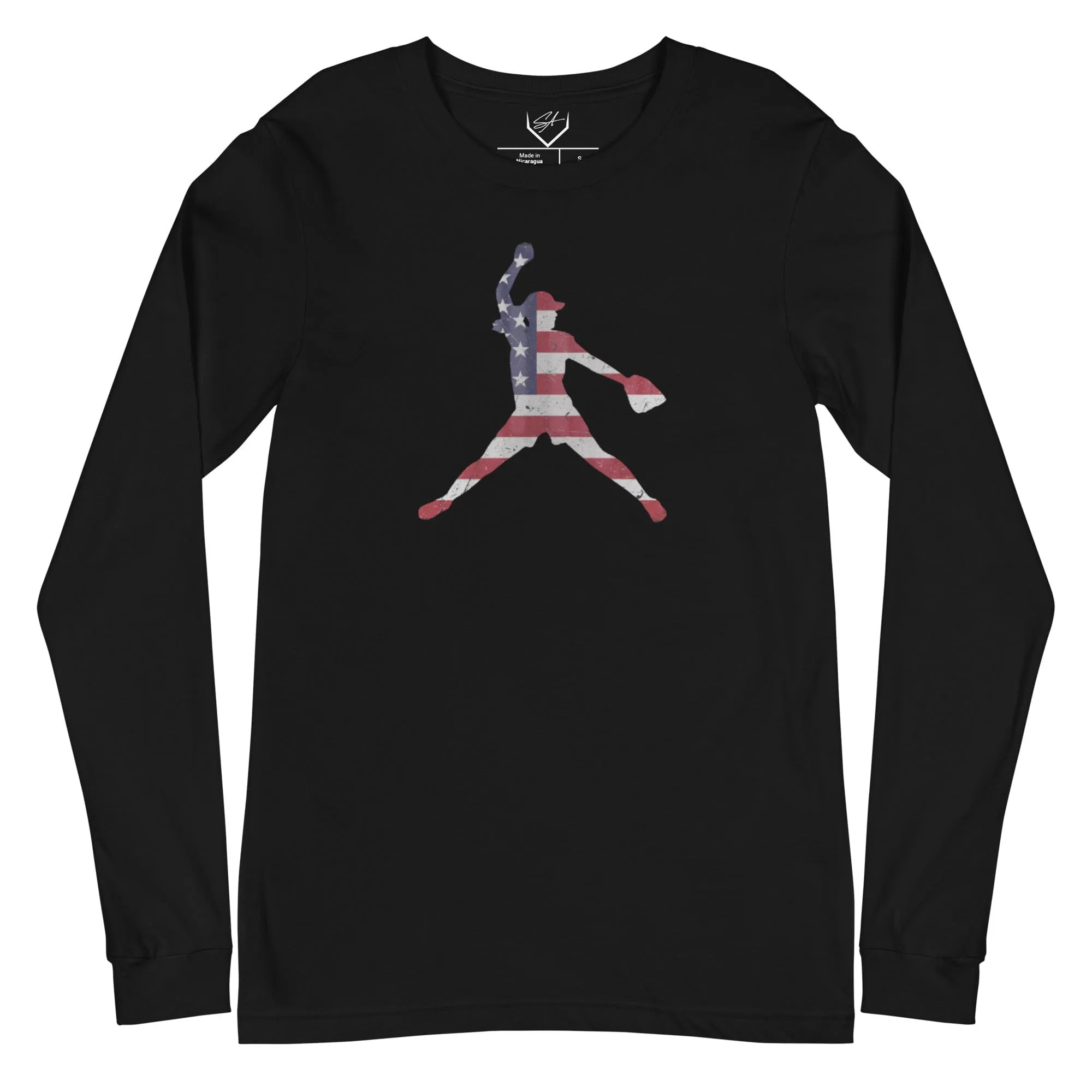 American Flag Softball Pitcher - Adult Long Sleeve