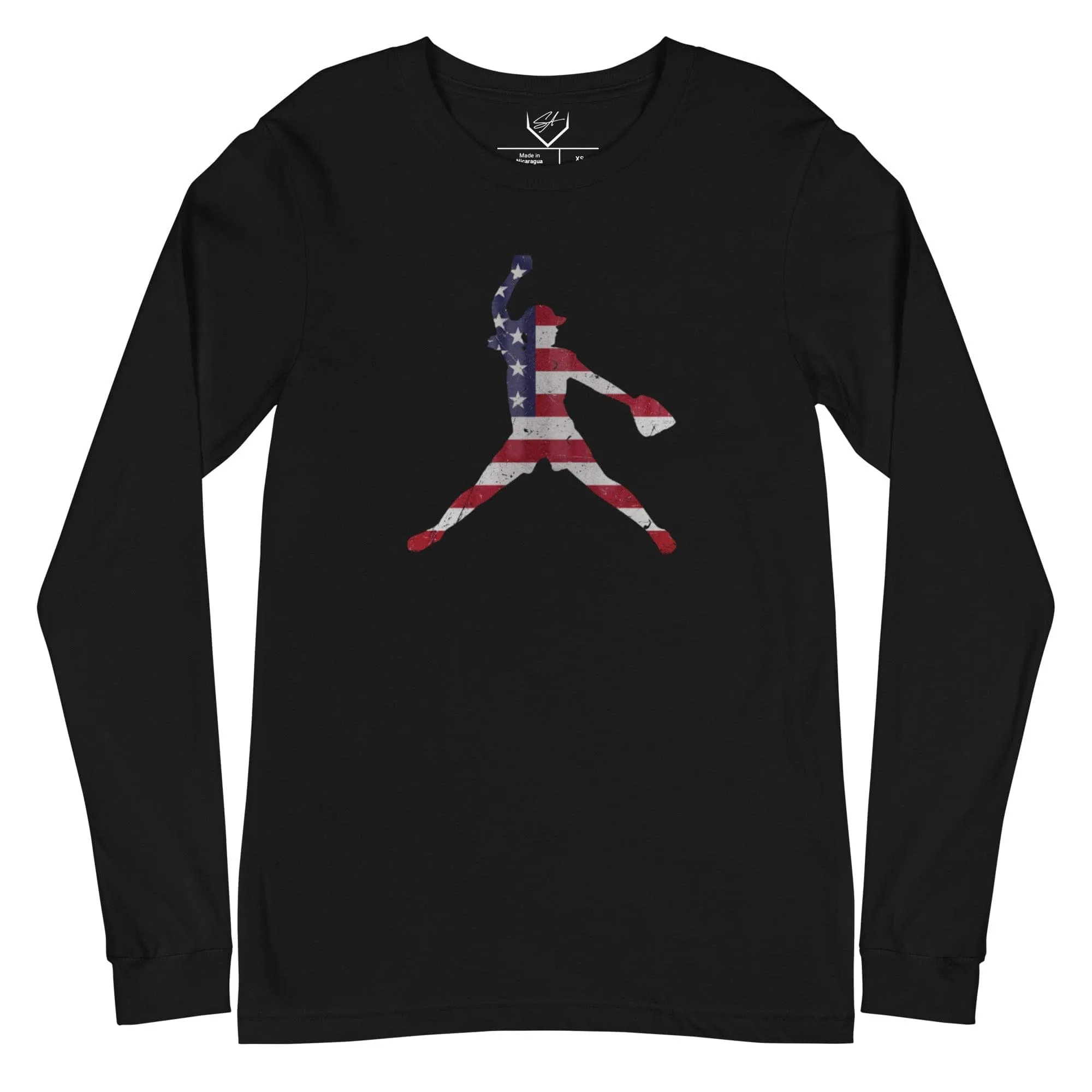 American Flag Softball Pitcher - Adult Long Sleeve