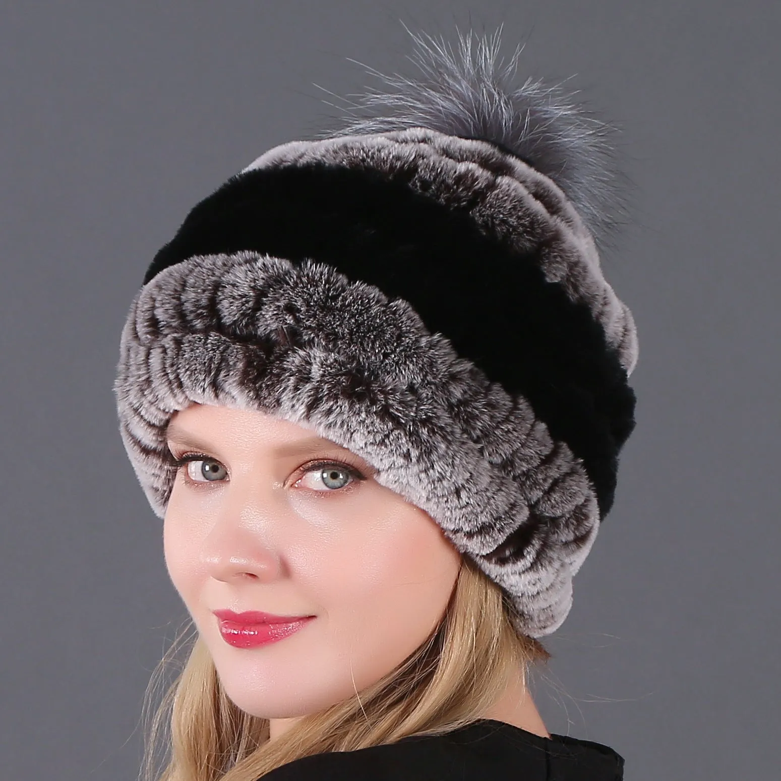 Autumn and winter ladies fur hat Rex rabbit fur warm fox fur ball cap ball cap