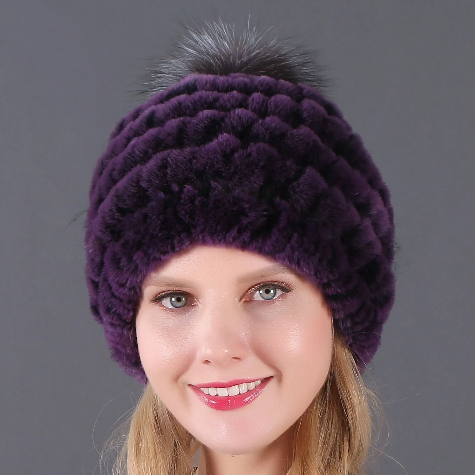 Autumn and winter ladies fur hat Rex rabbit fur warm fox fur ball cap ball cap
