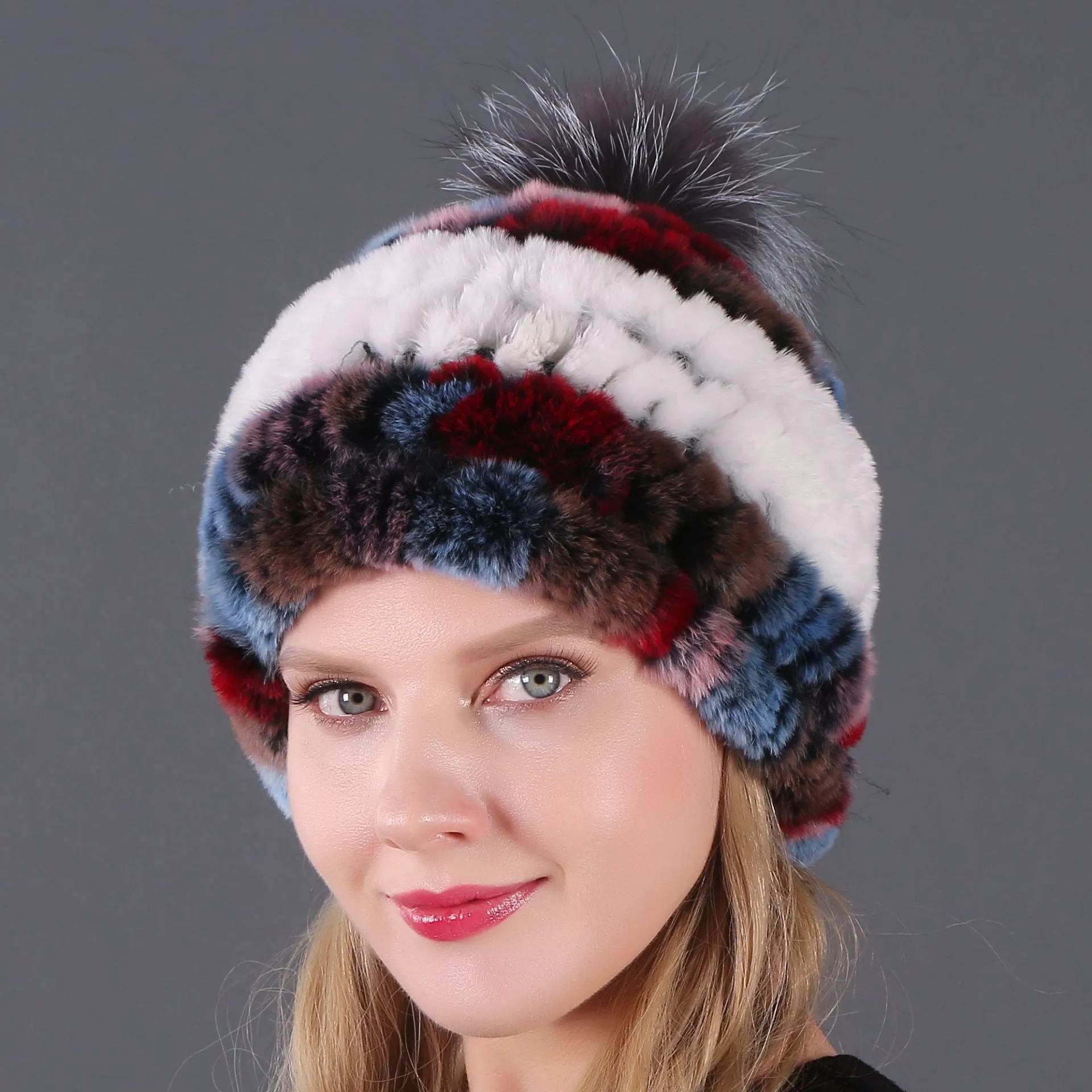 Autumn and winter ladies fur hat Rex rabbit fur warm fox fur ball cap ball cap