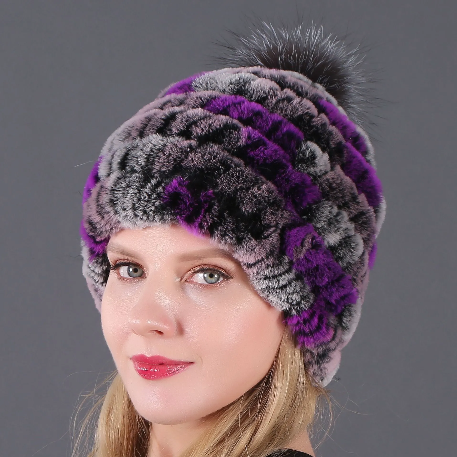 Autumn and winter ladies fur hat Rex rabbit fur warm fox fur ball cap ball cap