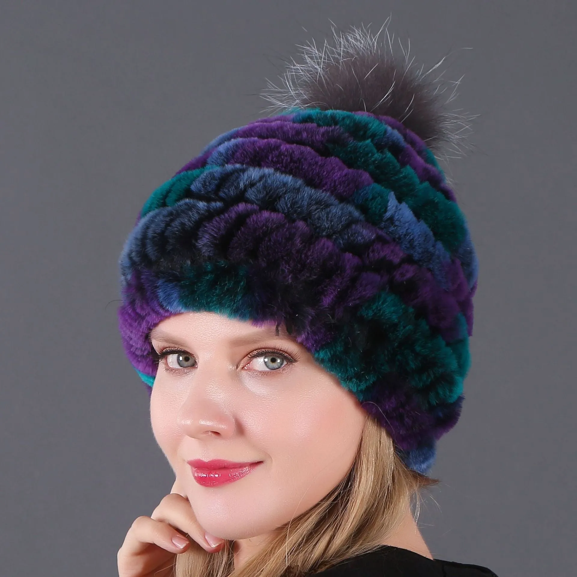 Autumn and winter ladies fur hat Rex rabbit fur warm fox fur ball cap ball cap