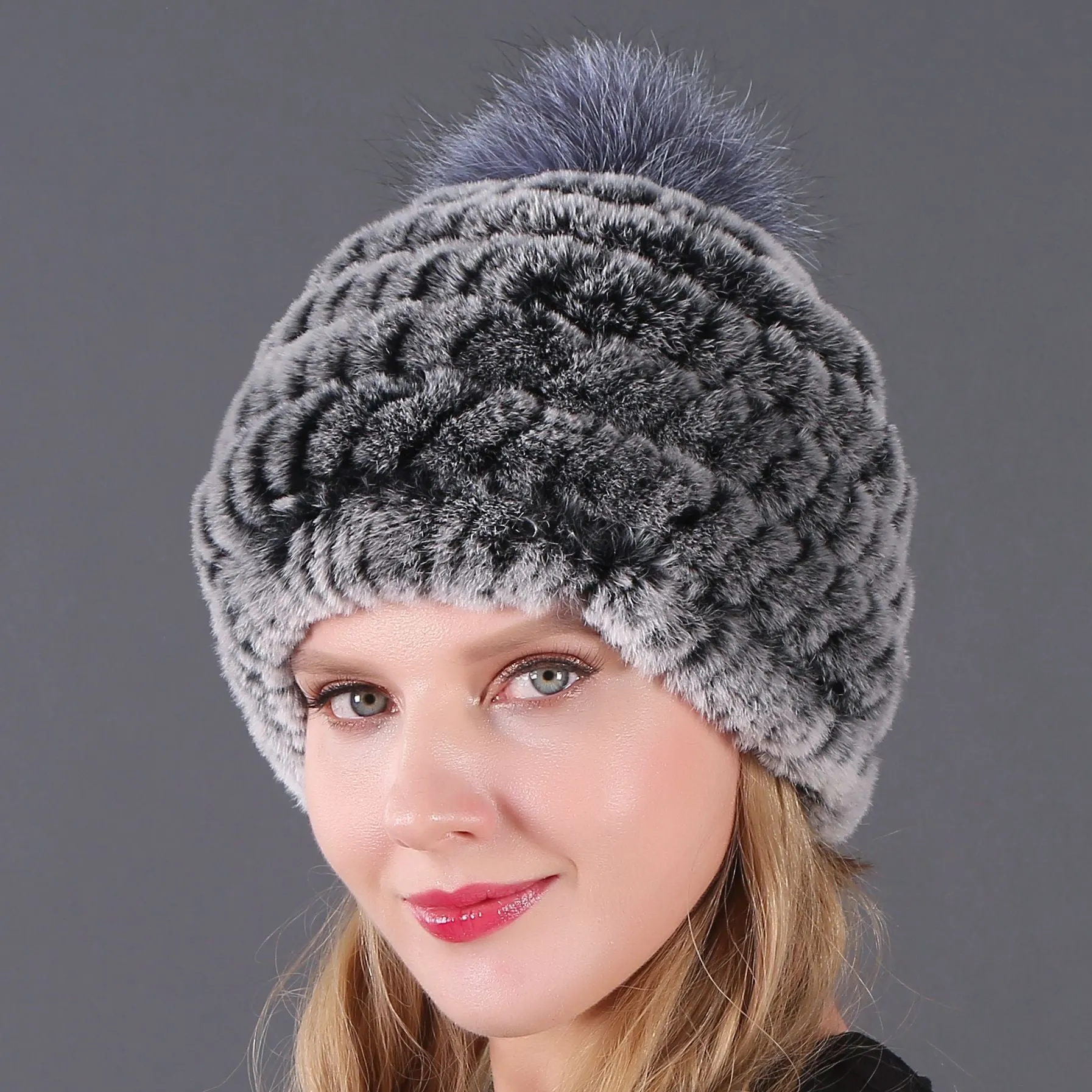 Autumn and winter ladies fur hat Rex rabbit fur warm fox fur ball cap ball cap