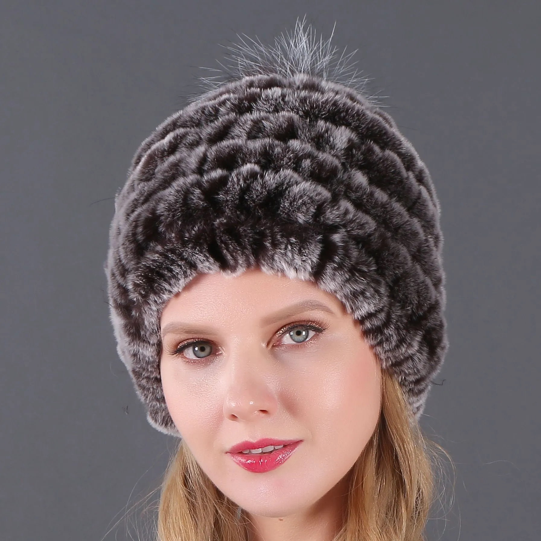 Autumn and winter ladies fur hat Rex rabbit fur warm fox fur ball cap ball cap