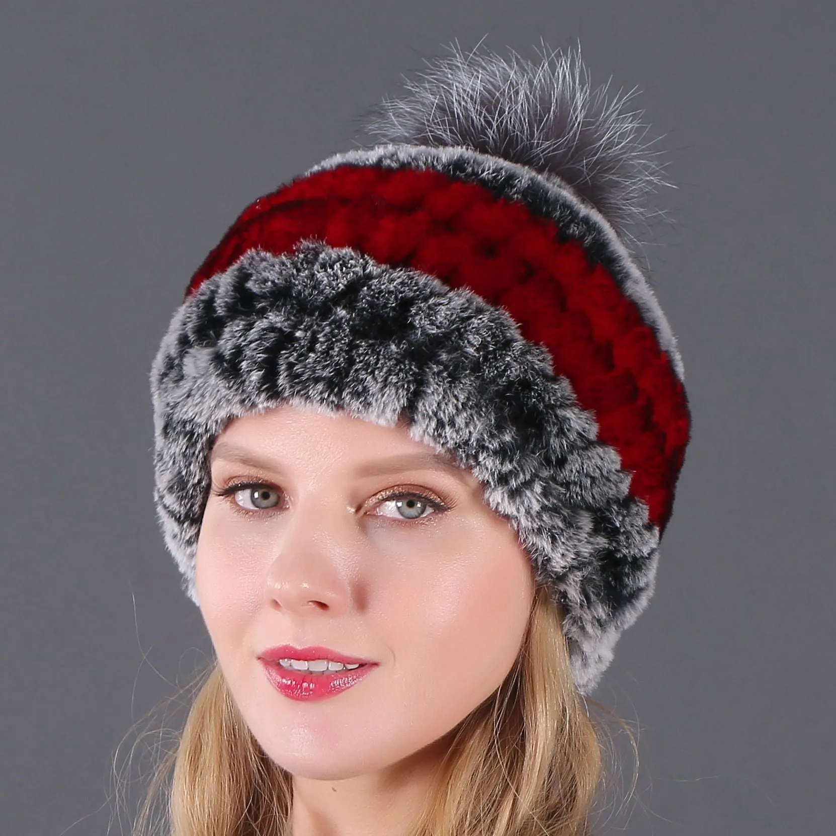 Autumn and winter ladies fur hat Rex rabbit fur warm fox fur ball cap ball cap