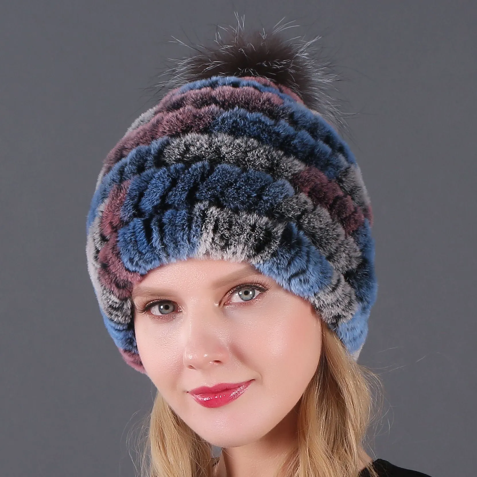 Autumn and winter ladies fur hat Rex rabbit fur warm fox fur ball cap ball cap