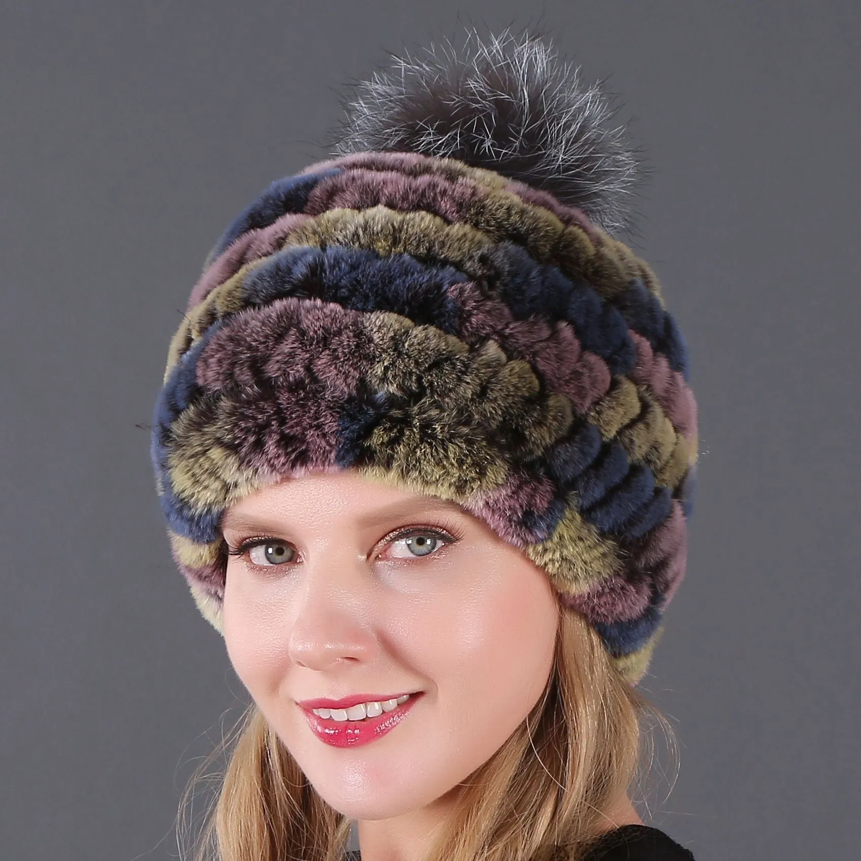 Autumn and winter ladies fur hat Rex rabbit fur warm fox fur ball cap ball cap
