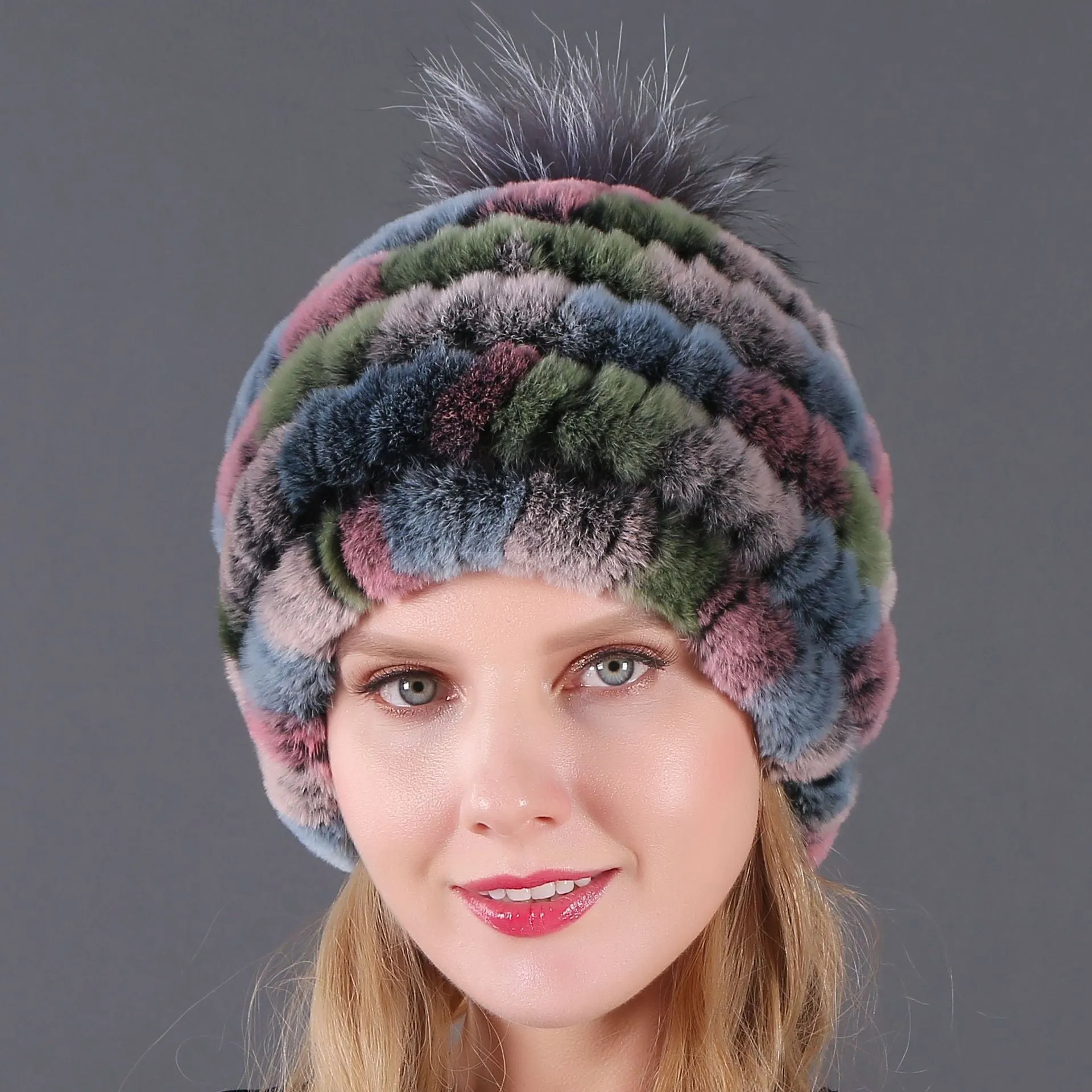 Autumn and winter ladies fur hat Rex rabbit fur warm fox fur ball cap ball cap