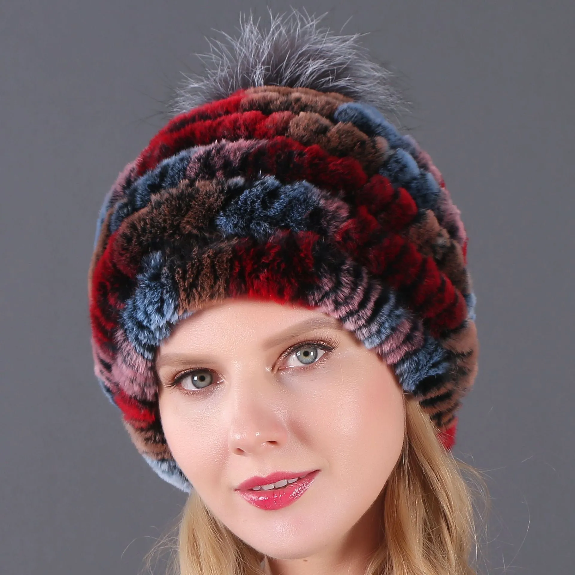 Autumn and winter ladies fur hat Rex rabbit fur warm fox fur ball cap ball cap