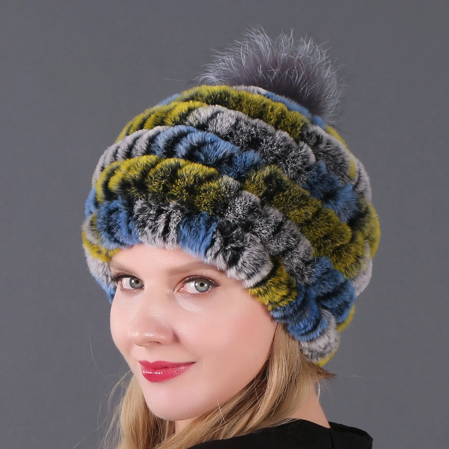 Autumn and winter ladies fur hat Rex rabbit fur warm fox fur ball cap ball cap