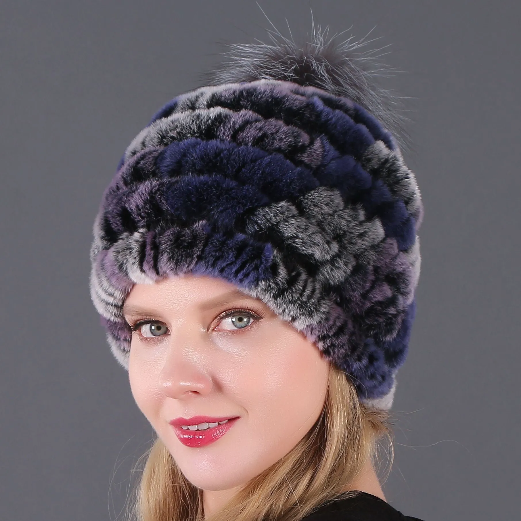 Autumn and winter ladies fur hat Rex rabbit fur warm fox fur ball cap ball cap