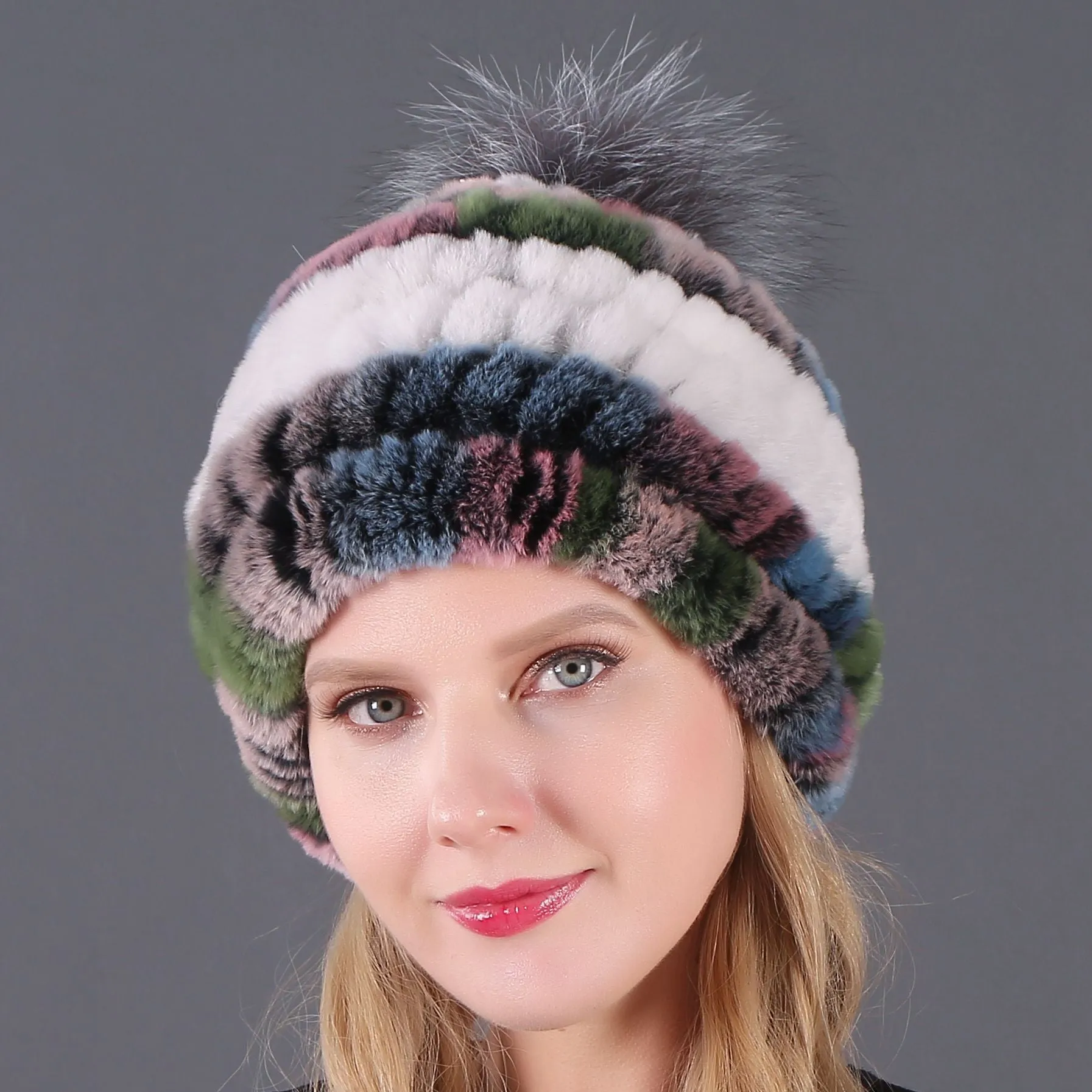 Autumn and winter ladies fur hat Rex rabbit fur warm fox fur ball cap ball cap
