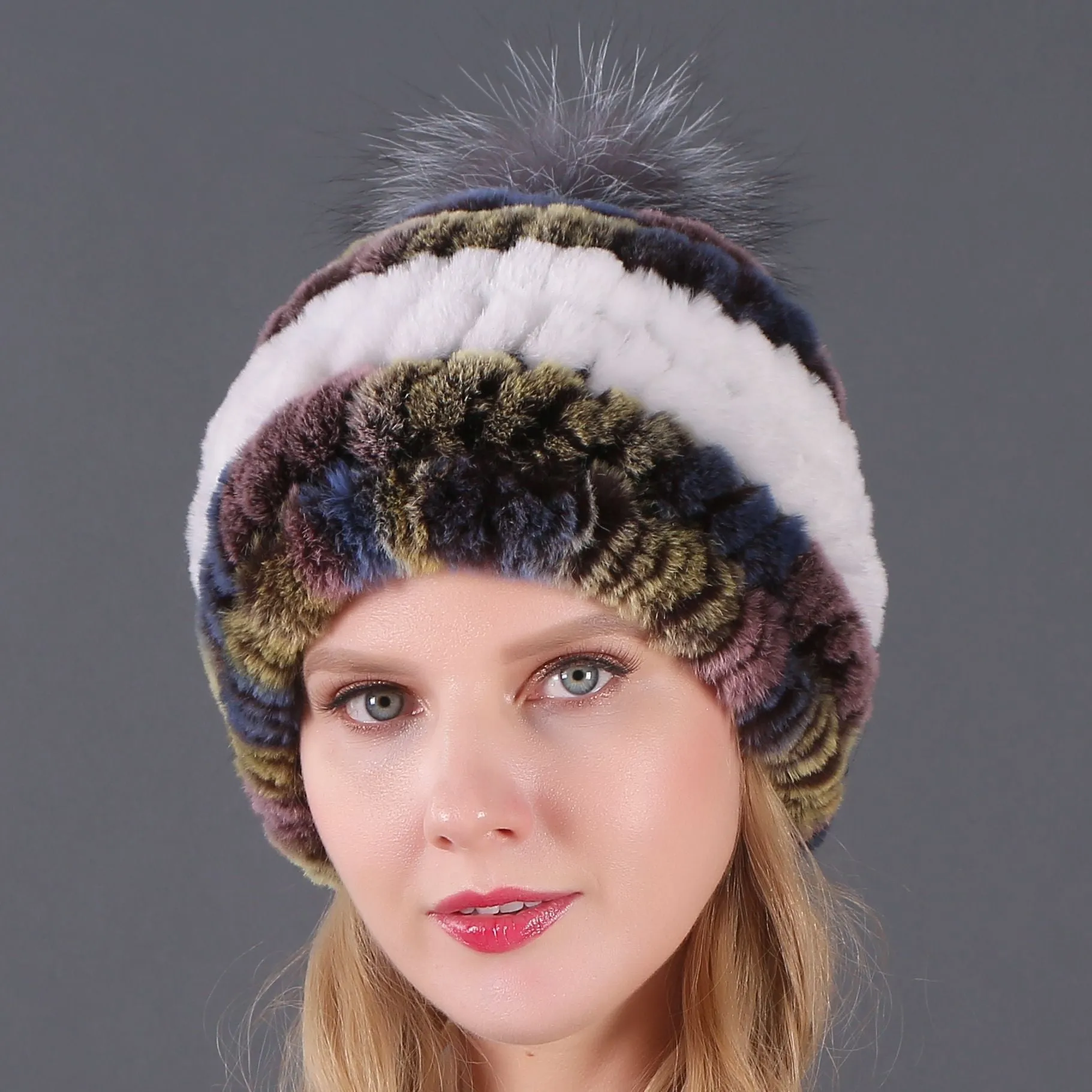 Autumn and winter ladies fur hat Rex rabbit fur warm fox fur ball cap ball cap