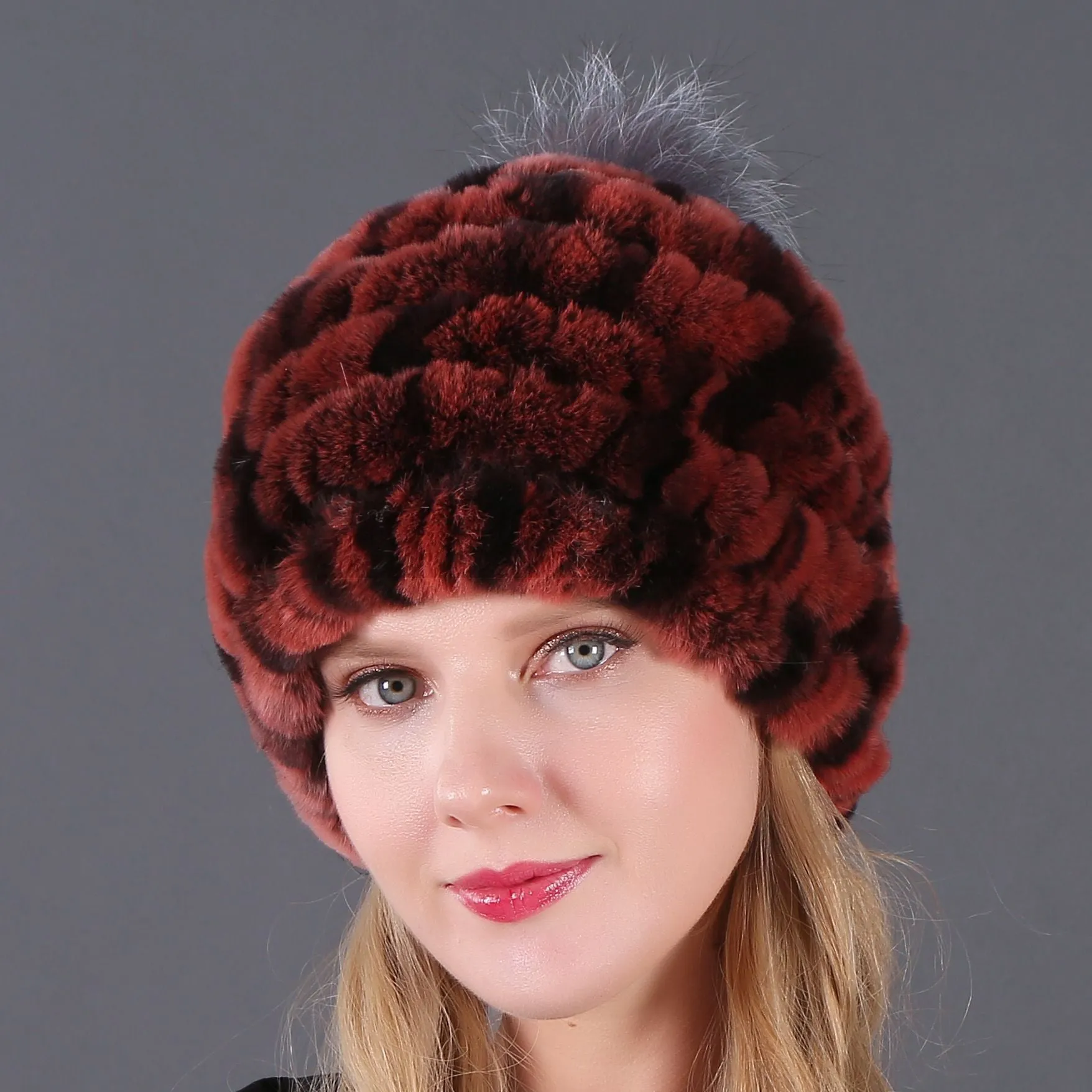 Autumn and winter ladies fur hat Rex rabbit fur warm fox fur ball cap ball cap