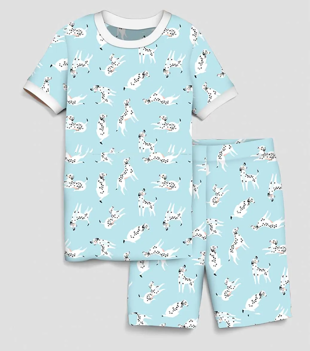 Beautifully Bold Blue Dalmatians - Bamboo Short Sleeve Short Lounge Set