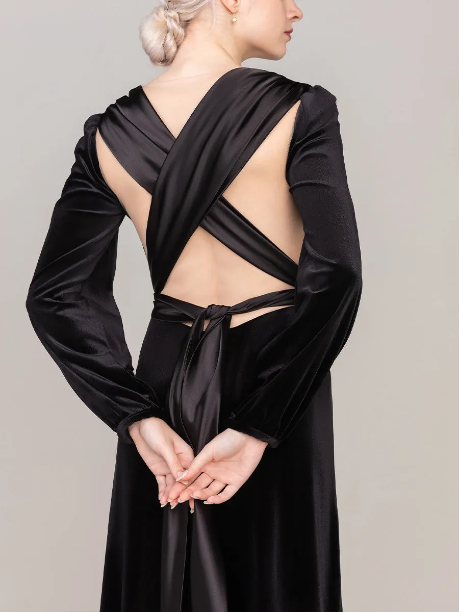 Black Sheath-Column Floor Length Velvet Dress