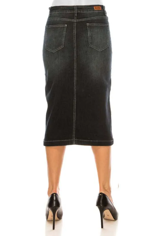 Black Wash Side Zip Denim Skirt