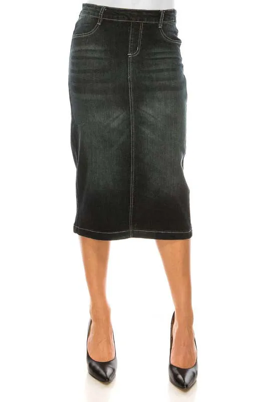Black Wash Side Zip Denim Skirt