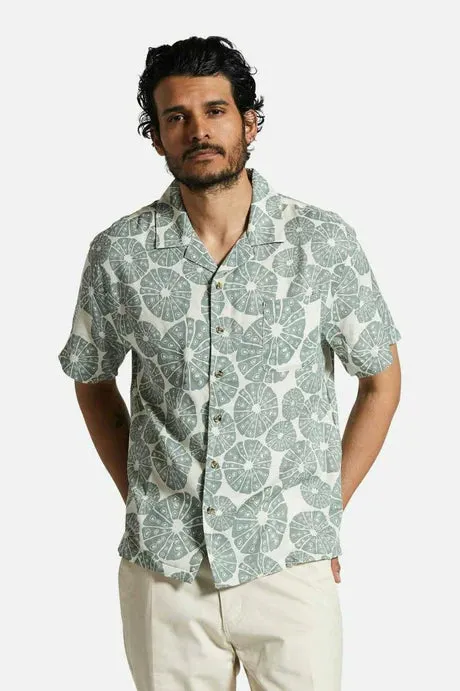 Brixton BUNKER SLUB S/S CAMP COLLAR SHIRT - WHITE CAP/CHINOIS
