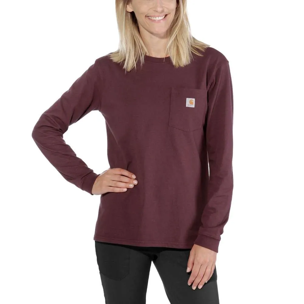 Carhartt&#x20;103244&#x20;Women&#x27;s&#x20;Pocket&#x20;l&#x2F;s&#x20;T-Shirt&#x20;-&#x20;Deep&#x20;Wine