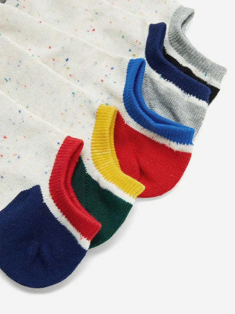 Contrast Cuff Design Socks 5pairs