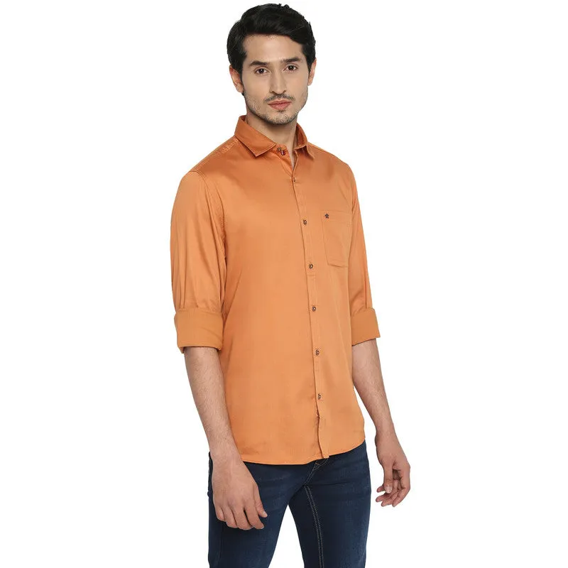 Cotton Orange Solid Slim Fit Casual Shirt