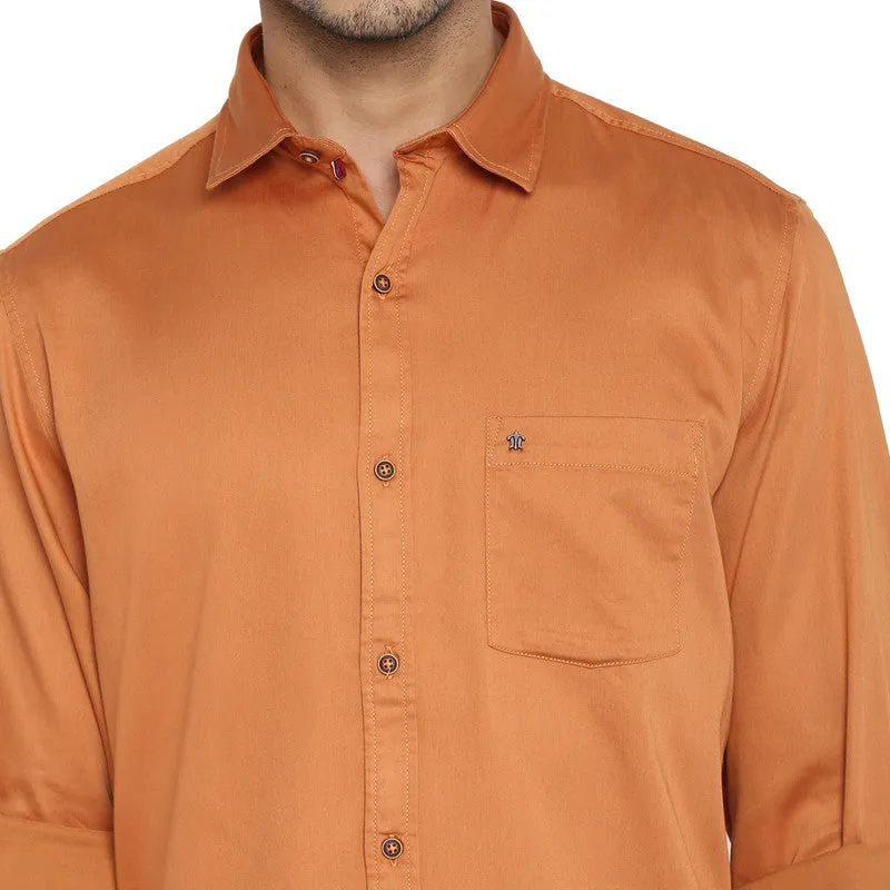 Cotton Orange Solid Slim Fit Casual Shirt