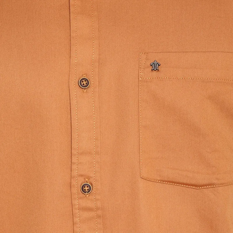 Cotton Orange Solid Slim Fit Casual Shirt