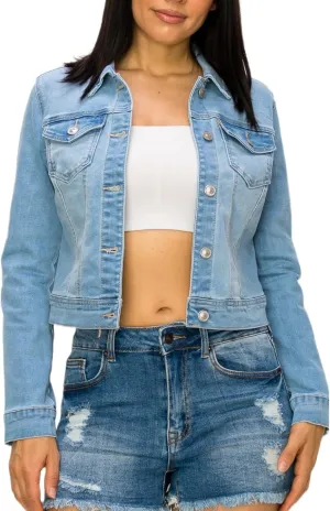 Denim Jean Jacket For Women Button up Long Sleeve Stone Washed S - 3XL