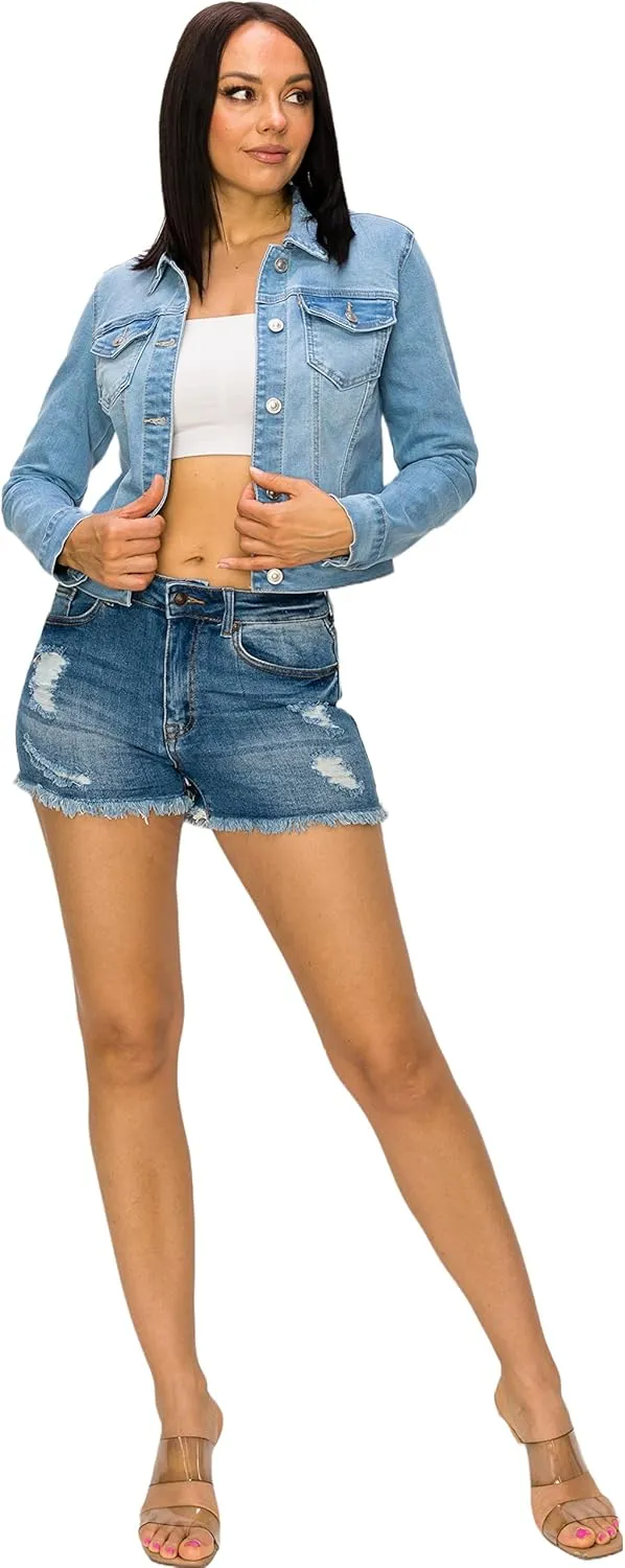 Denim Jean Jacket For Women Button up Long Sleeve Stone Washed S - 3XL