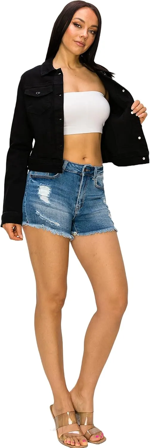 Denim Jean Jacket For Women Button up Long Sleeve Stone Washed S - 3XL