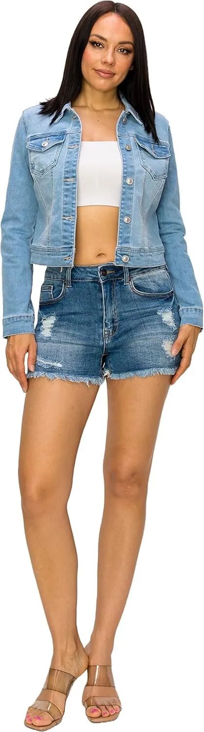 Denim Jean Jacket For Women Button up Long Sleeve Stone Washed S - 3XL