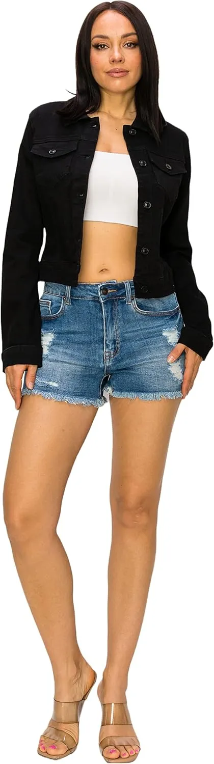 Denim Jean Jacket For Women Button up Long Sleeve Stone Washed S - 3XL
