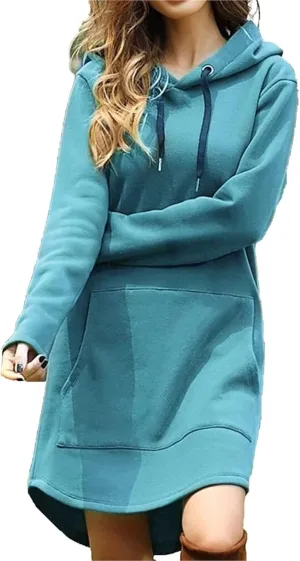 DGHM-JLMY Women's Hooded Long Sweater With Pockets Long Sleeve Hoodie Dress Solid Pullover Loose Hooded Sweatshirt Long Tops