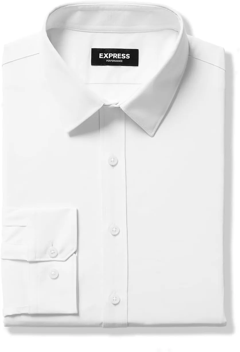 EXPRESS Mens Long Sleeve Slim Performance Solid Button UP Shirt