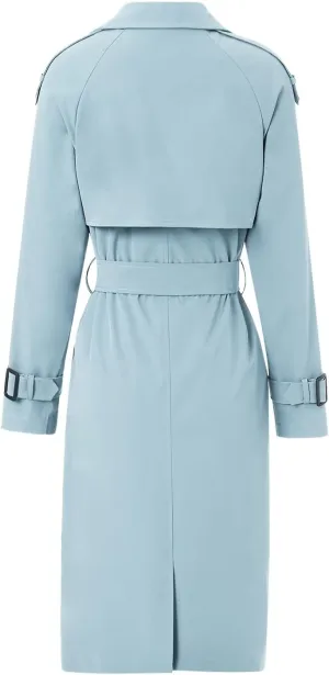 FEORJGP Women Casual Long Trench Coat Jacket Lapel Double Breasted Slim Coat Long Sleeve Overcoat with Belt Windproof Outwear